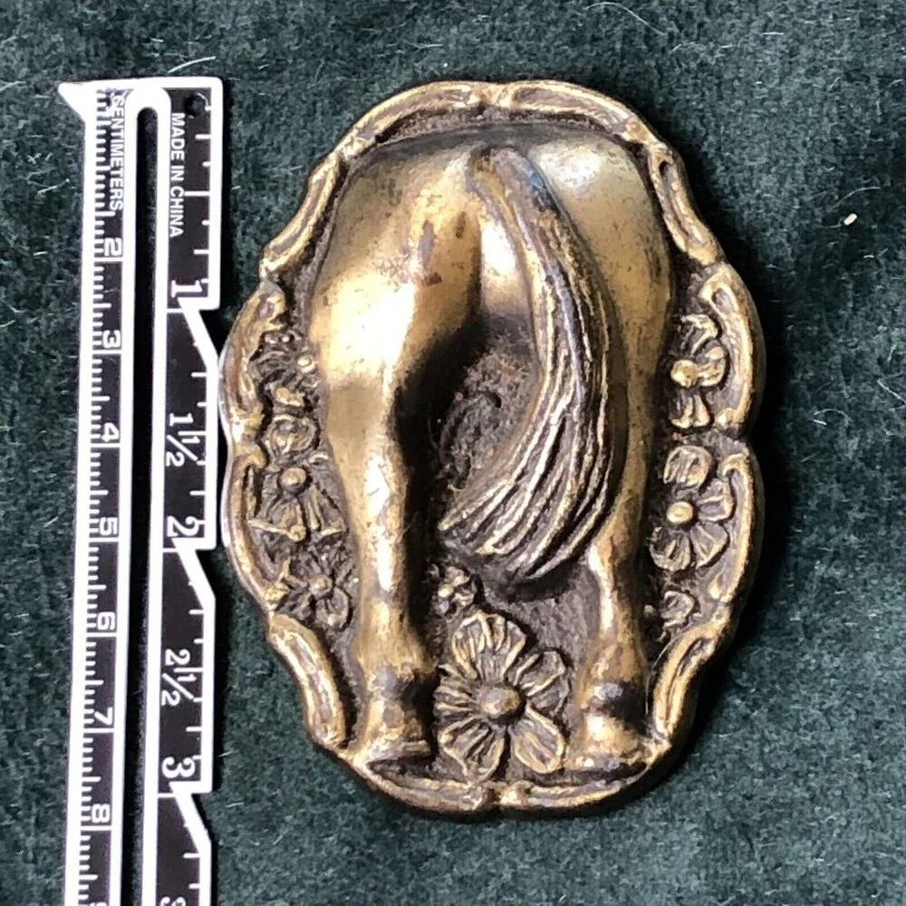 Vintage Horses Backside Butt Brass Belt Buckle 3.5